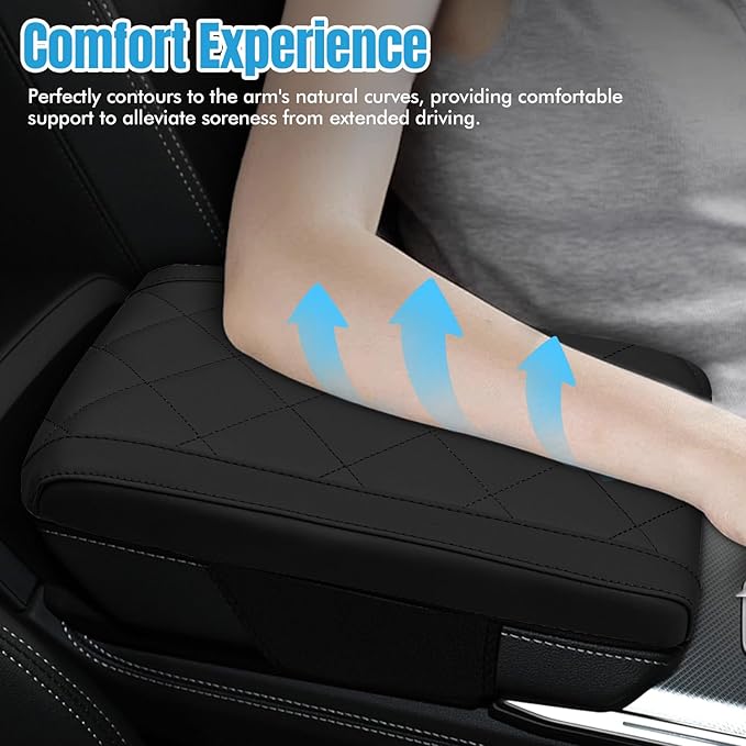 Hovom Car Center Console Armrest Pillow, 12.6"×7.87"×1.97" Leather Arm Rest Cover for Cars, Soft Comfortable Auto Armrest Cushion Pad, Vehicle Middle Console Cover, Car Accessories (Black)