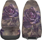 Delerain Car Seat Covers Set 2Pcs, Purple Rose Vintage Universal Front Car Seats Vehicle Enterior Protector Suitable Fits Most Car Auto SUV Sedan Truck