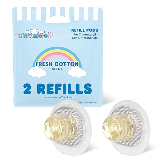 Hello Kitty Car Air Freshener Refills 2-Pack - Fresh Cotton Scent – Cute and Long-Lasting Cinnamoroll Car Accessories, Odor Eliminator, Fun Scents, 30 Days Freshness (2 Refills)