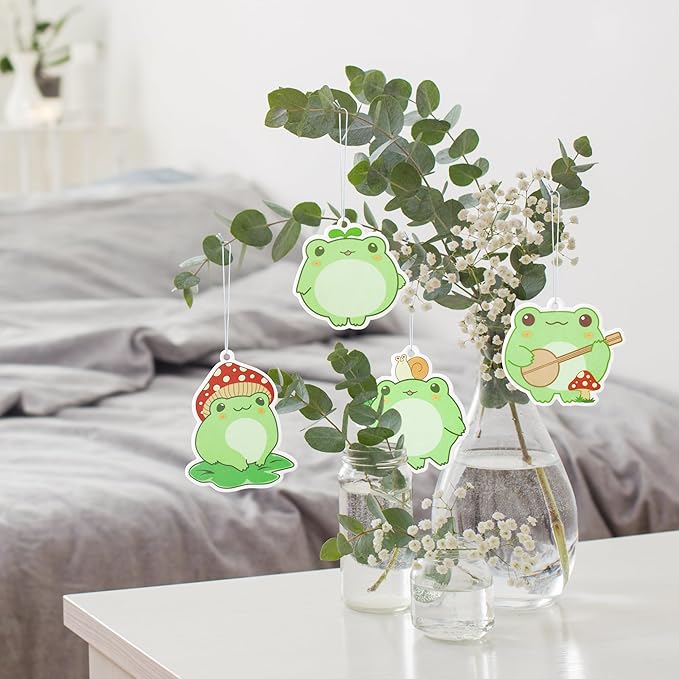 ANGOLIO Spring Frogs Car Air Freshener - Cartoon Frogs Pattern Spring Party for Boy and Girls Long Lasting Little Scented Hanging Funny Air Accessories Fresheners for Car Rearview Mirror
