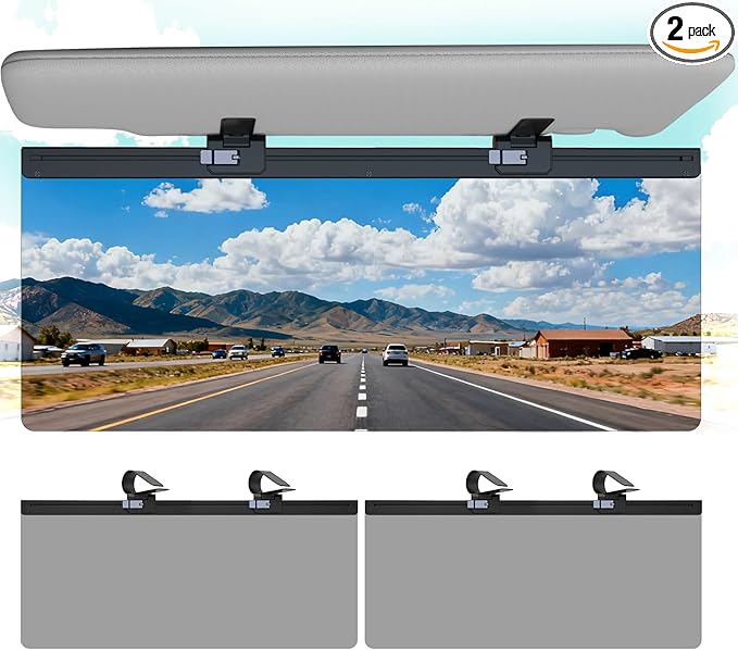 Sun Visor Extender for Car, Visor Extender Attachment for Car, Adjustable Visor Extender Sun Blocker UV400, Polarized Sun Visor Extender, Anti-Glare, UV Protector (2 Pack, Large)