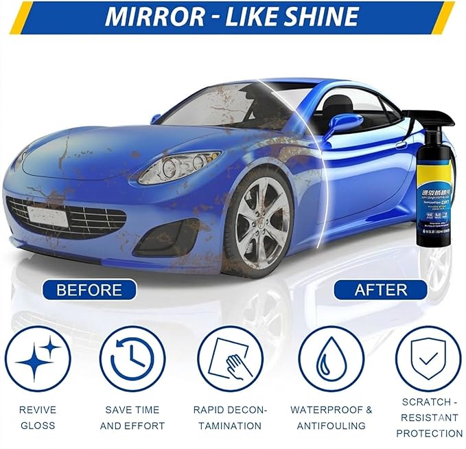 Car Coating Spray, 17.6 oz Quick Effect Coating Agent, Oil Film Emulsion Glass Cleaner, Polish Spray Waterless Wash Wax, Spray Wax Polish for Car Scratches(1PC+Sponge+Cloth)