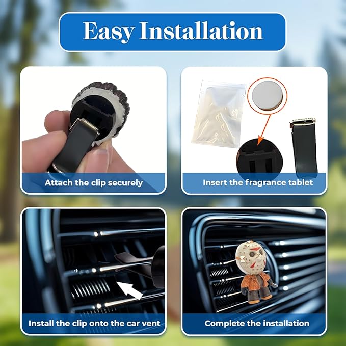 GENANY 3D Resin Horror Movie Killer Character Car Air Freshener Vent Clips, Spooky Car Freshener, Horror Air Freshener, Gothic Gifts for Women and Men, Cool Spring Gifts For Horror Fans