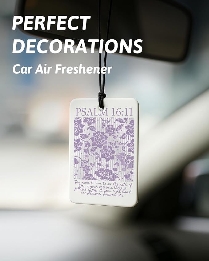 Purple Christian Car Air Freshener 4 Pcs, Girly Pink Bow Floral Religious Hanging Air Freshener for Cars Closet Drawer Books, Cute Preppy Christian Car Accessories Mirror Decor for Women
