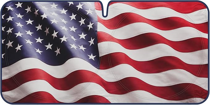 Motor Trend USA Americana Flag Car Windshield Sun Shade for Front Window, Foldable Car Sun Shade with Patriotic Graphic, Collapsible Sun Visor Sunshade for Cars Windshield (Medium 65" x 33")