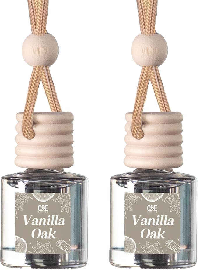 C&E Craft Co Hanging Car Air Freshener Diffuser 2 Pack, Long Lasting Fragrance Oil Car Freshener, Glass Bottle Auto Air Freshener, Made in USA (Vanilla Oak)