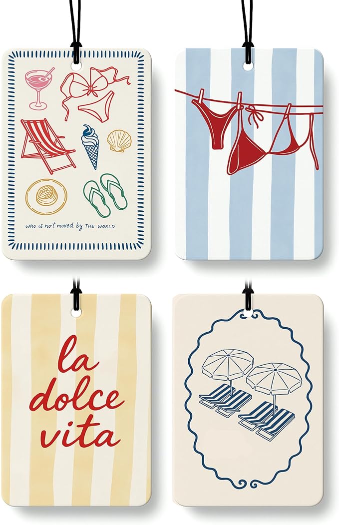 Trendy Preppy Beach Car Air Freshener 4 PCs, Girly Coastal Hanging Air Freshener for Cars Closet Drawer Books, Preppy Beach Car Accessories Mirror Decor for Women