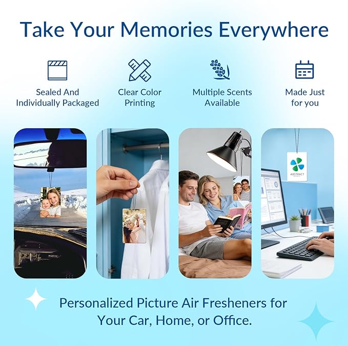 Custom Air Fresheners with Picture - Personalized Double Sided Photo Air Freshener, Customized Air Freshener for Car Wardrobe Bathroom Hanging Ornaments (A1-Rectangle)