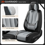 Coverado Seat Covers, Car Seat Covers Front Seats, Car Seat Cover, Car Seat Protector Waterproof, Seat Cushion Nappa Leather with Head Pillow, Carseat Cover Universal Fit for Most Cars (Black&Gray)