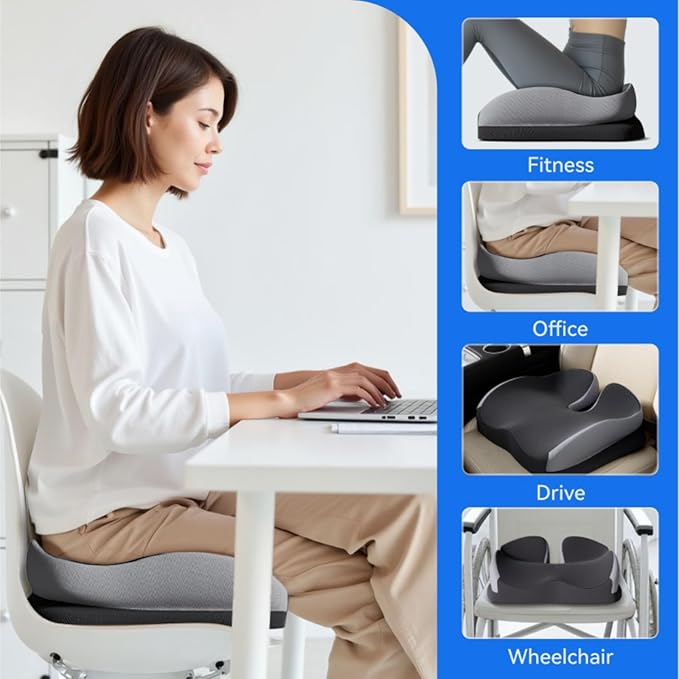 Seat Cushions for Office Chairs Wheelchair Cushion for Long Sitting Back Pain，Memory Foam Seat Car Computer Desk Chair Cushion，Coccyx Cushion for Tailbone Pain Relief Cushion Office Chair Black Blue