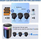 Smart Car Diffuser for Essential Oil with Smart Spray Modes (3 Settings) & Essential Oil Monitor, USB-C Rechargeable, Auto On/Off,Long Lasting (3 Scents Refills) Car Scent with 4 Ambient Light