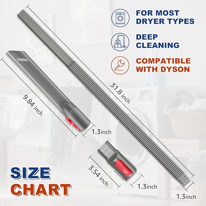 Sealegend Crevice Tool Dryer Vent Lint Vacuum Attachments Compatible with Dyson V15 V12 V11 V10 V8 V7 Vacuum Cleaner Dryer vent Cleaner Kit, Flexible Dryer Lint Removal Tool