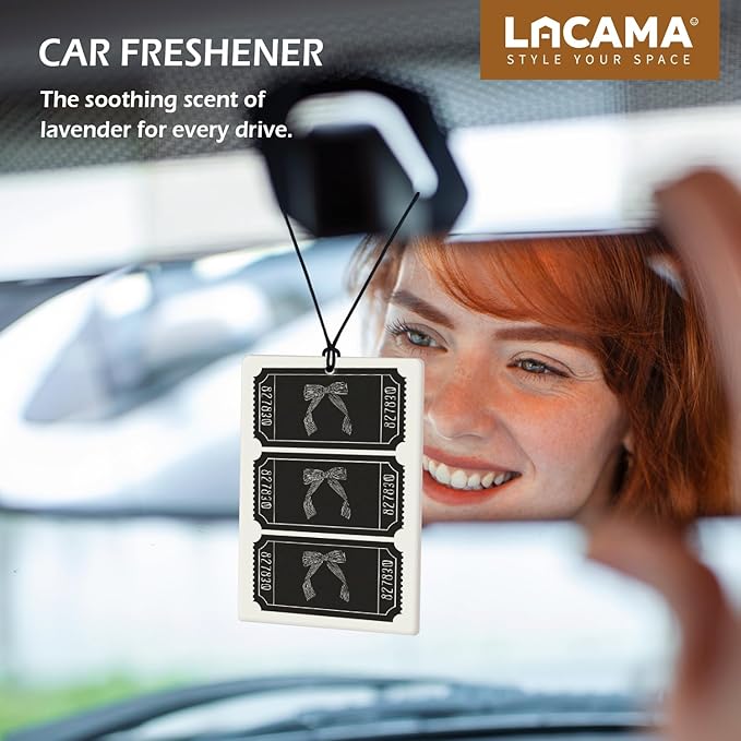 Lacama Black Coquette Bow Girly Car Air Freshener 3Pcs, Ticket Ace Card Cars Scents Air Freshener for Women Girls Gifts, Black Girly Car Accessories Interior Mirror Decor Hanging