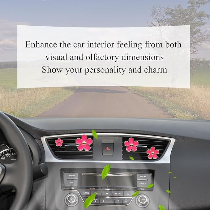Cute Flowers Air Vent Clips Car Air Freshener,4pcs Rose Red Girly Daisy Flower Car Accessories for Women,Lavender Car Scent Decorations Refillable Clips On Air Freshener