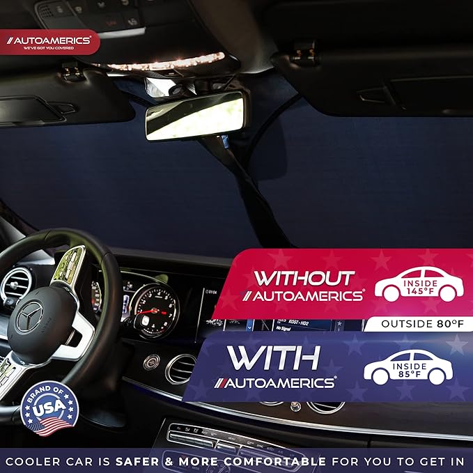 Autoamerics 1-Piece Windshield Sun Shade - Metallic Blue Foldable Car Front Window Sunshade for Most Cars SUV Truck Heat Blocker Visor Protector Blocks Max UV Rays and Keeps Your Vehicle Cool X-Large