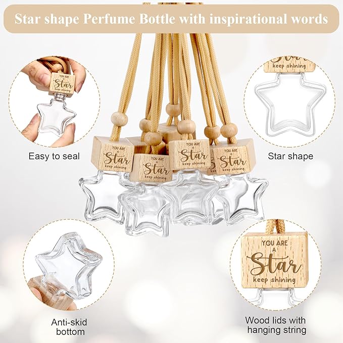 24 Pcs Employee Appreciation Gifts 8ml Car Diffuser Air Freshener Hanging Ornament Empty Glass Essential Oil Bottle Thank You Gift for Volunteer Administrative Professionals Staff Coworker Teacher