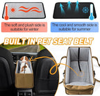 Portable Dog Car Seat for Small Dogs - Adjustable Safety Leash, Washable Cushion & Storage Pocket - Pet Booster Seat for Car Travel- Khaki