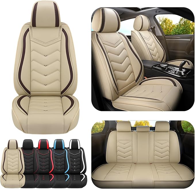 Car Seat Covers for VW Eos 2007-2016, Premium Nappa Leather Car Seat Cover, Stylish Sport Seat Covers， Automobile Seat Cover Sets.(Standard 5 Seats/Beige)