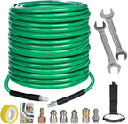 Hourleey Sewer Jetter Kit for Pressure Washer 150FT, 4000 PSI Drain Cleaner Hose 1/4 Inch NPT, Corner Rotating and Button Hose Sewer Jetting Nozzle Pearl Corsage Pin Tape Handle Strap Spanner, Green