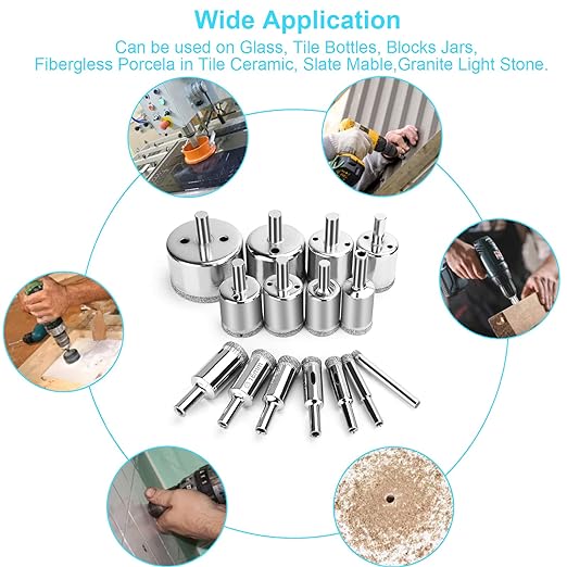 15 Pcs Diamond Drill Bits for Ceramic, Diamond Hole Saw Drill Bit Set Kit, Premium Glass Drill Bit for Bottles,Pots, Marble, Granite Stone, Tile Cutting 0.23 Inch - 2 Inch（6mm - 50mm） YLYL