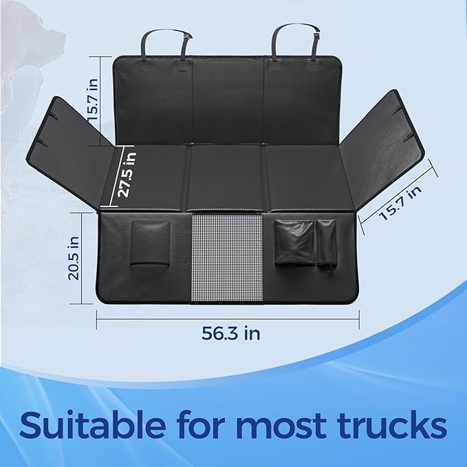 Back Seat Extender for Dogs, Hard Bottom Dog Car Seat Cover for Truck Back Seat, Upgraded PU Leather Dog Hammock for Car, Waterproof, Anti Scratch, Larger Space,（Holds 400lbs）