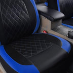 Universal Deluxe Pu Luxury Vinyl Faux Leather Car Seat Covers Two Front 6 Pieces Airbag Compatible Fit for Cars SUV Vehicles (Black and Blue)