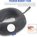 Travel Pillow Memory Foam for Airplanes - Neck Pillow for Traveling, Car, Home, Flight Pillow for Sleeping with Attachable Snap Strap Soft Washable Cover, Provide Head Neck Support Rest, Dark Gray