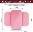 Upgraded Car Center Console Cover Pink,Microfiber Leather Car Armrest Cover Cushion with 2 Storage Bags,Universal Car Armrest Storage Box Car Interior Accessories for Most Vehicles (Pink)