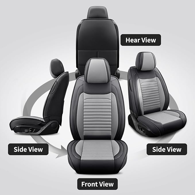 Front Seat Covers Fit for Toyota C-HR 2018-2022, Car Seat Covers Front Seats, Breathable Faux Leather Automotive Seat Covers Front Pair Anti-Slip Seat Cover(Black&Gray, Front)