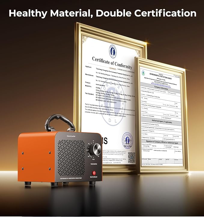 Ozone Generator, 48,000mg/h High Capacity O3 Machine for Large Spaces Up to 4,000 Sq Ft, Portable Odor Eliminator for Car, Home, Basement, Smoke, Pets, and Commercial Use, Orange