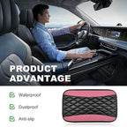 Car Center Console Cushion Pad, 12.6 × 7.48 Inches Waterproof Car Armrest Seat Box Cover, PU Leather Armrest Cover Protector for Most Vehicle, Universal Car Interior Accessories (Pink)