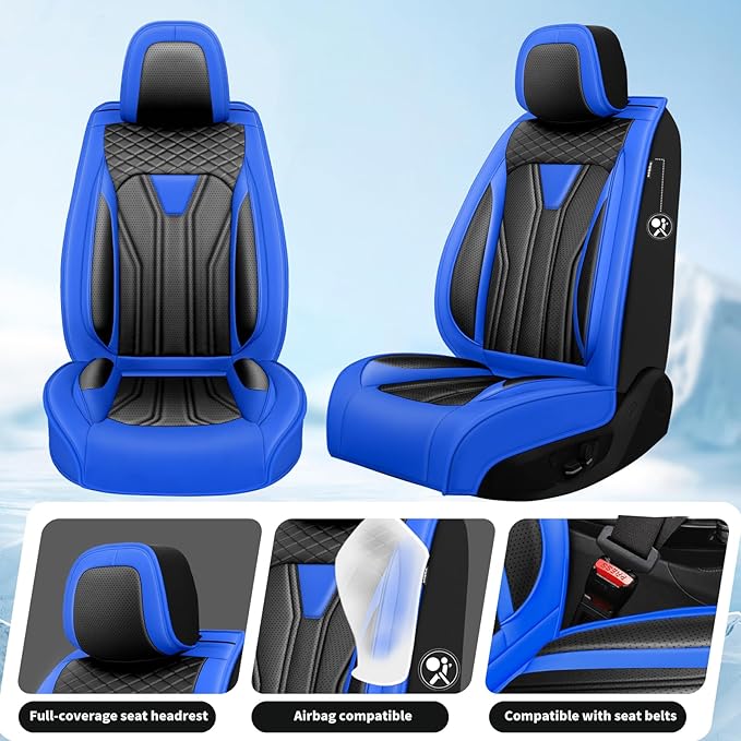 Fit Tucson Car Seat Covers Premium Leather for Hyundai Tucson 2010-2025 2026. Waterproof， Breathable, Scratch-Resistant & All-Weather Seat Cushion Protector (Front Seat,Blue&Black)