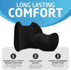 Lumbar & Neck Support Pillow Kit - Black - Back & Neck Support Pillow for Car & Office Chair - Memory Foam Pillow - Ergonomic Pillow for Neck & Back Pain