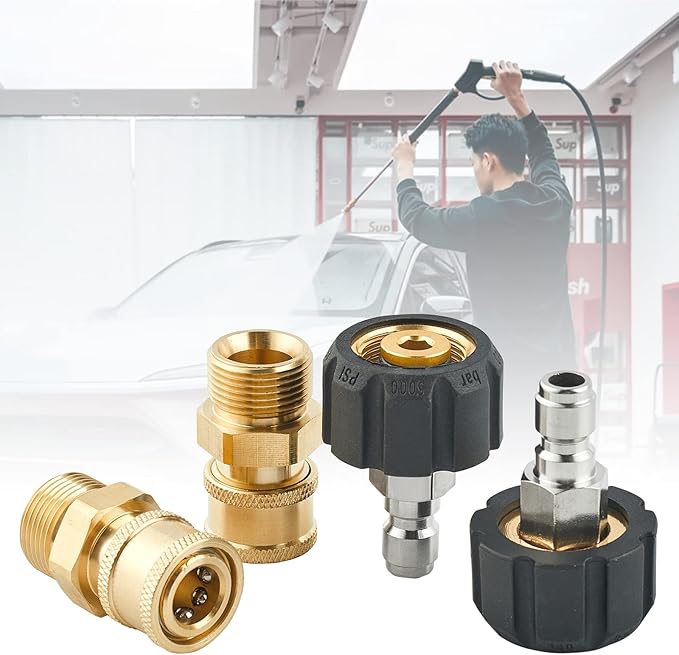 Pressure Washer Quick Connect Fittings, M22 14mm to 1/4 Inch Quick Connect Pressure Washer Adapter Set, 4 Pieces