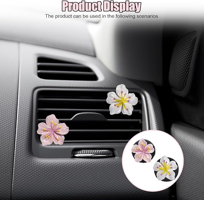 Cute Car Dashboard Air Vent Trim Clips, Hawaiian Flower Auto Air Freshener Vent Clip, Auto Air Conditioning Diffuser, Hibiscus Blossom Car Interior Accessories Decorations for Girls Women (4PCS)