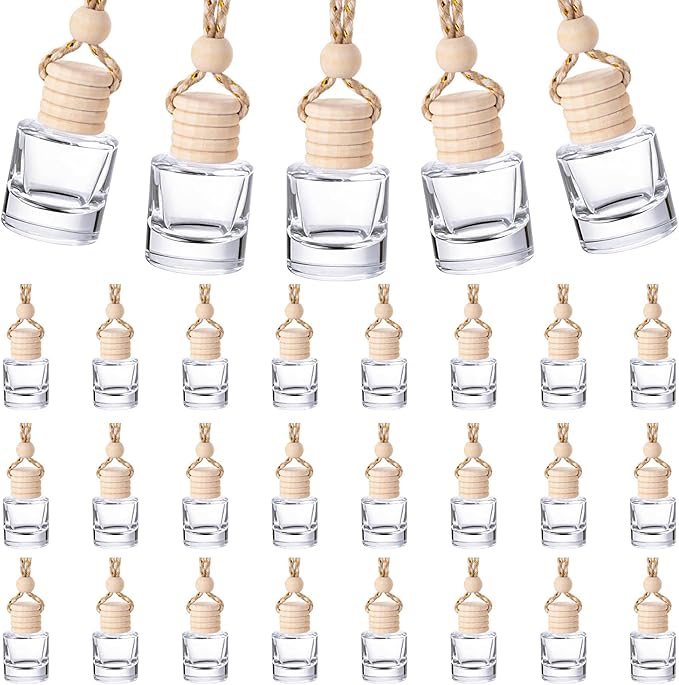 Domensi 800 Pieces Hanging Car Diffuser Air Freshener Bottle Bulk Empty Glass Refillable Perfume Bottles Oil Diffuser Aromatherapy Pendant for Auto Interior Ornaments Decor (Clear)