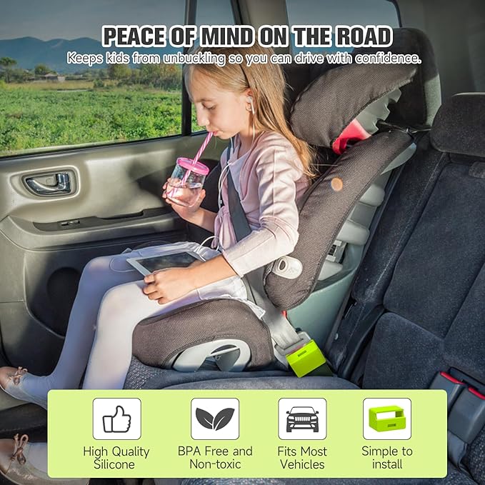 Morlike Silicone Seatbelt Secure Buckle Safety Cover Lock | Keep Children Safe in Car Seat and Prevent Kids from Accidentally Unbuckling | Buckle Guard Fits Almost Vehicles(Green, 2 Pack)