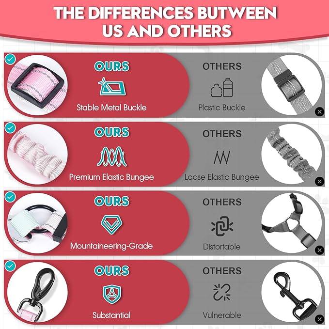 2 Piece Dog Car Seat Belt Harness Retractable Restraint for Car Headrest Adjustable Heavy Duty & Elastic & Durable Dog Car Seat Belt (Pink)
