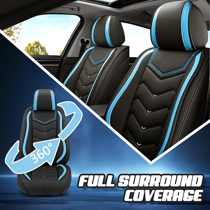Car Seat Covers for Jeep Grand Cherokee L 2021-2026, Premium Nappa Leather Car Seat Cover, Stylish Sport Seat Covers， Automobile Seat Cover Sets.(Standard 5 Seats/Black Blue)