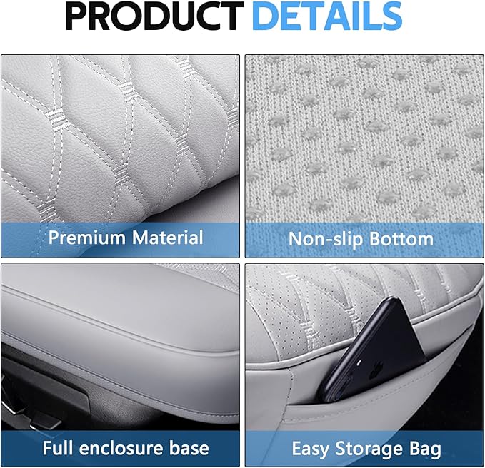 wuyaoyao Leather Car Seat Bottom Covers, Anti-Slip Front Seat Covers for Car, Auto Seat Cover Cushion Pad, Full Wrap Bottom Auto Seat Protector with Pocket Suitable for Most Vehicles (Gray)