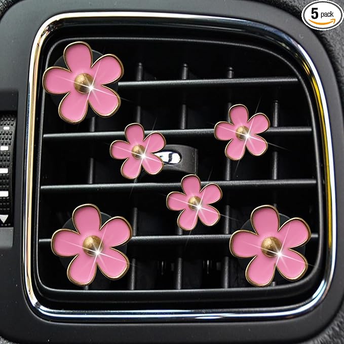 6pcs Colorful Daisy Flower Auto Air Vent Clips, Car Air Outlet Freshener Clip for Car Interior Decoration Accessories (Pink)