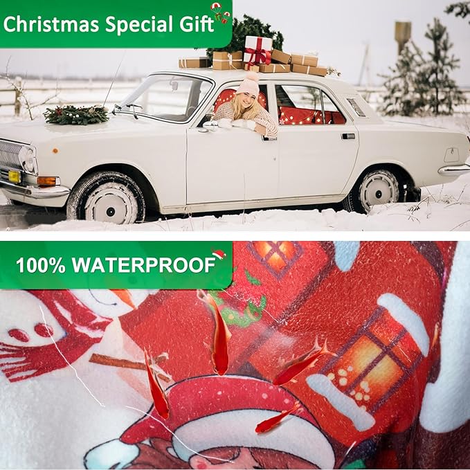 Waterproof Sweating Car Seat Cover for Post Gym Workout, Running, Swimming, Beach and Hiking, Universal Fit Non-Slip Bucket Seat Protector for Cars SUV Trucks, Machine Washable (1pcs-Xmas)