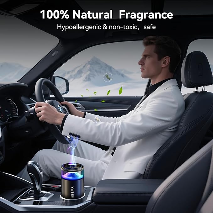 Smart Car Air Freshener, Car Air Freshener Diffuser with Starry Sky Projection and 50ml Perfume, Auto On/Off Intelligent, 3 Mode Adjustable Rechargeable Aroma Diffuser (Grapefruit)