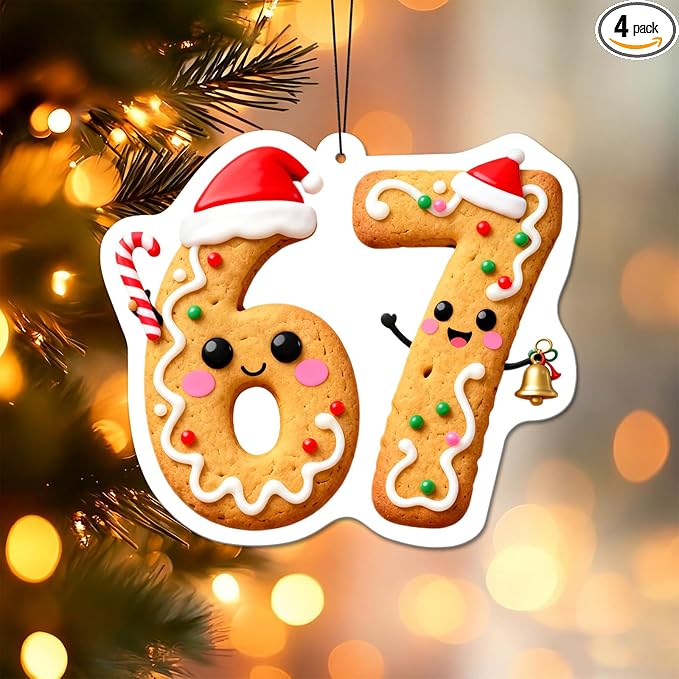 HINFKA 4Pcs 67 Christmas Air Freshener – Customizable Scent Car Ornament with Funny Six Seven Gingerbread Design