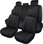 Car Seat Covers for Genesis GV70 2022-2025 2026, Full Set Nappa Leather Waterproof Breathable Anti-Slip Airbag Compatible Car Seats Protector, Car Interior Seats Cover (Black,+Pillow)
