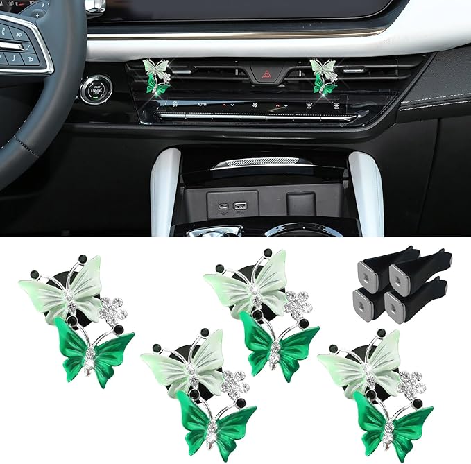 4PCS Car Air Fresheners Vent Clips, Butterfly Car Accessories, Sparkly Bling Dual Butterfly Auto Air Vent Clips, Automotive Cute Air Conditioning Outlet Decoration Universal for Women Girl