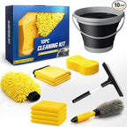 10Pcs Car Wash Detailing Kit Cleaning Kits,with Collapsible Bucket Wash Mitt Sponge Terry Towels Wheel Brush Window Scraper Coral Velvet Towel, Car Cleaning Tools Kit for Interior, Exterior, Wheels