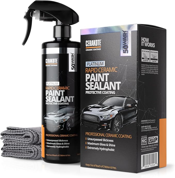 CERAKOTE Paint Sealant Bundle - Microfiber Towel 12-Pack with Platinum Rapid Ceramic Paint Sealant - Streak Free Application for Long Lasting Shine