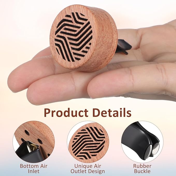 PartyKindom Car Aromatherapy Device - Wooden Aroma Diffuser Clip for Essential Oils Compact Air Freshener for Car Vent Elegant Design
