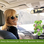 Crochet Hanging Plant Car Air Freshener，10ml Empty Refillable Car Diffuser Bottle with Potted Plants Car Mirror Hanging Accessories Car Air Hanging Fragrance Oil Diffuser (Pink Flower)